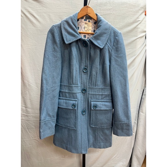 Tulle Anthropologie Jacket Womens Small Blue Wool Blend Pea Coat M - Picture 1 of 10